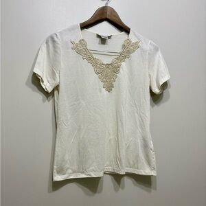 ✨$8 CLEAR-OUT✨ Bianca Nygard Gold Embroidered V-neck Short Sleeve Blouse Shirt